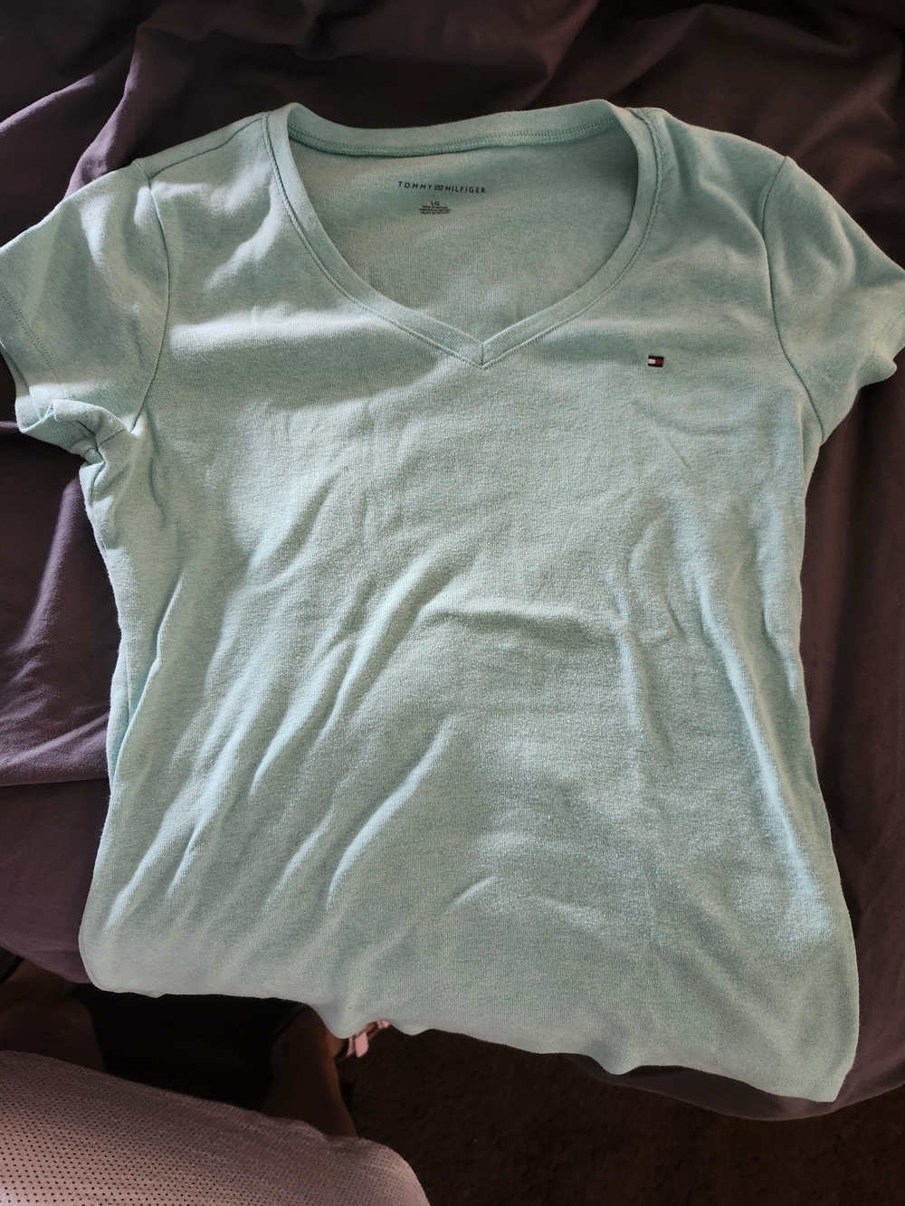 Tommy Hilfiger Women's Mint V-Neck Short Sleeve Tee